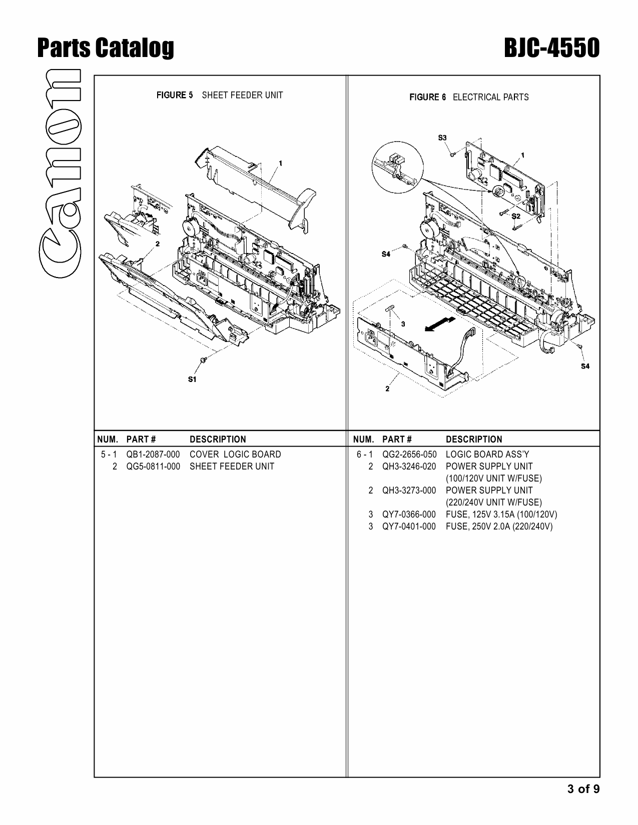 Canon BubbleJet BJC-4550 Parts Catalog Manual-3